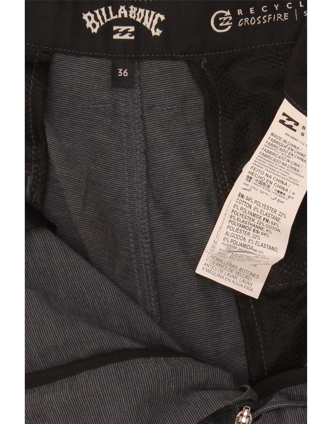 Billabong Herren-Chinoshorts W36, großes grau meliertes Polyester