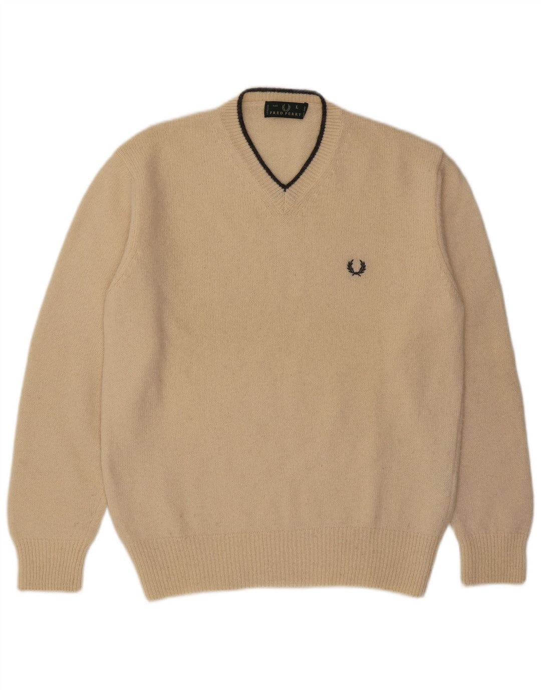 Fred Perry Herren-Pullover mit V-Ausschnitt, große beige Wolle