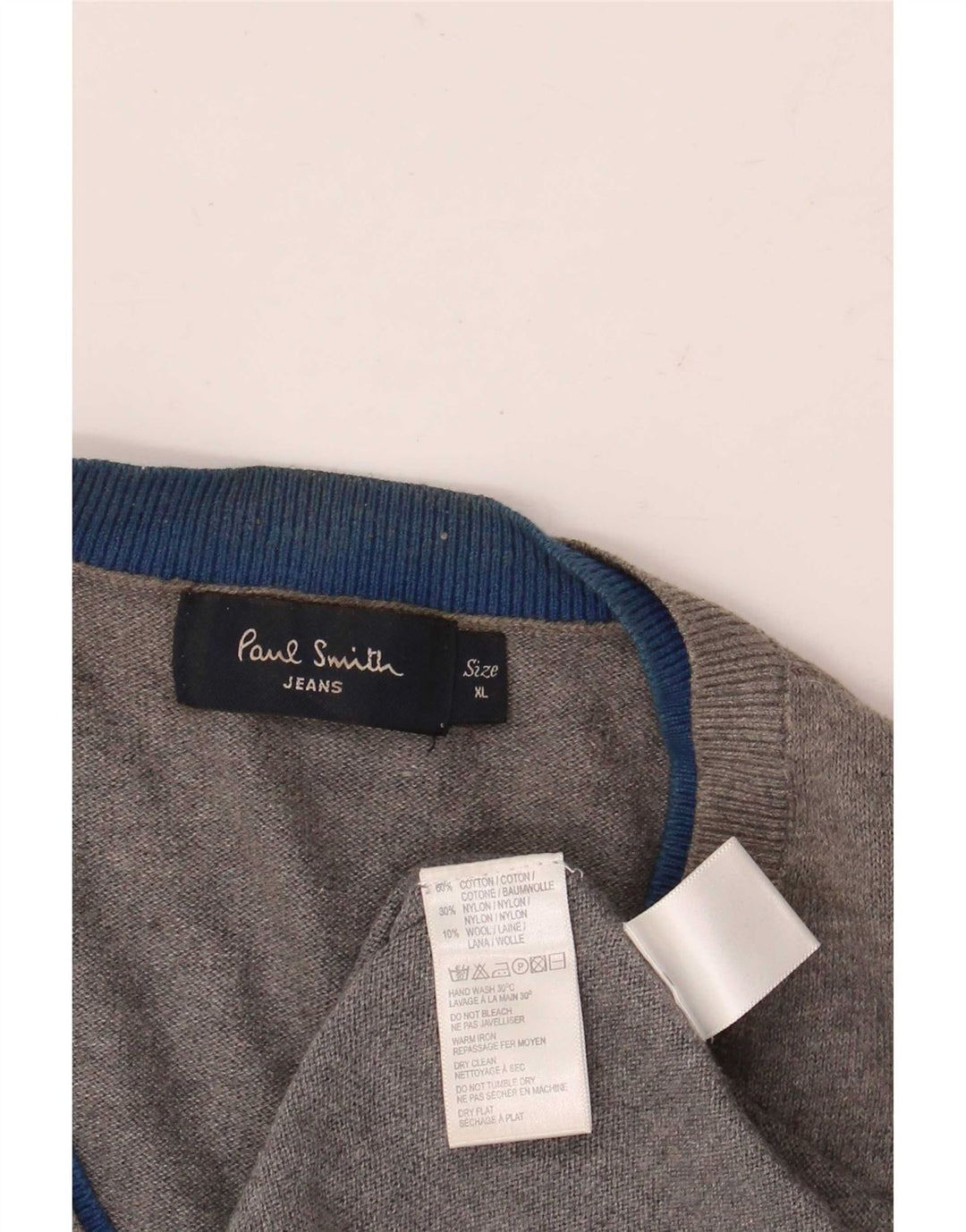 Paul Smith Herren-Pullover mit V-Ausschnitt, XL, graue Baumwolle