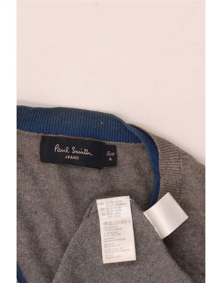 Paul Smith Herren-Pullover mit V-Ausschnitt, XL, graue Baumwolle