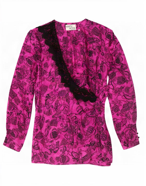 Marty Mode Damen Langarm-Wickel-Cardigan-Oberteil IT 46 Große rosa Seide