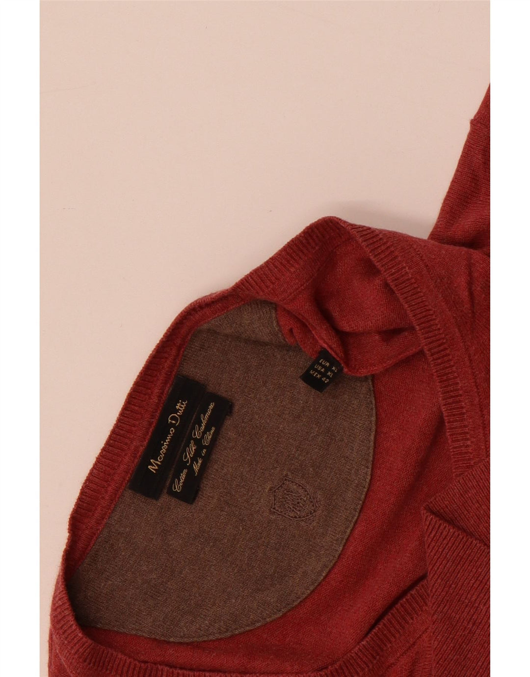 Massimo Dutti Herren-Pullover mit V-Ausschnitt, XL, rote Baumwolle