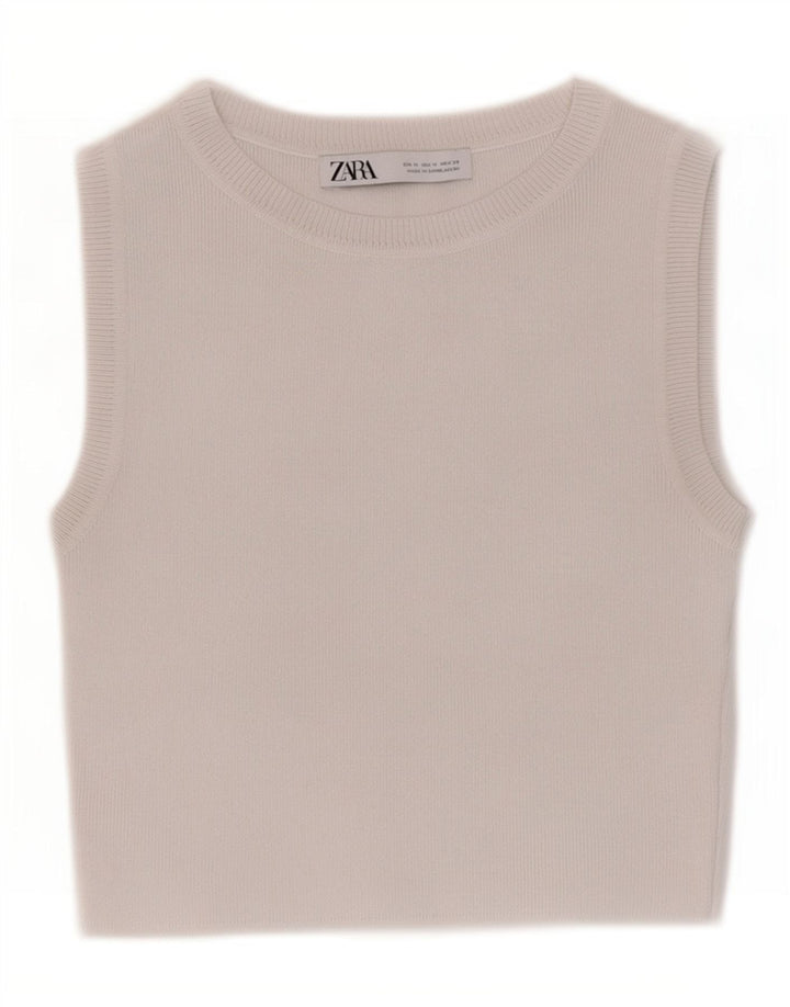 Zara Damen Crop Vest Top UK 12 Mittelweiße Viskose