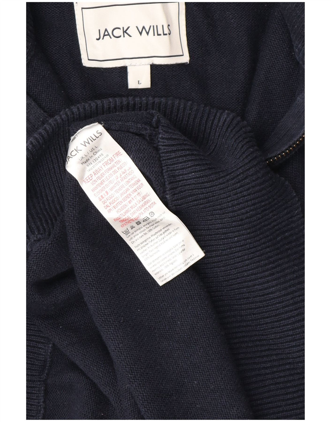 Jack Wills Herren-Pullover mit Reißverschluss am Hals, groß, marineblaue Baumwolle