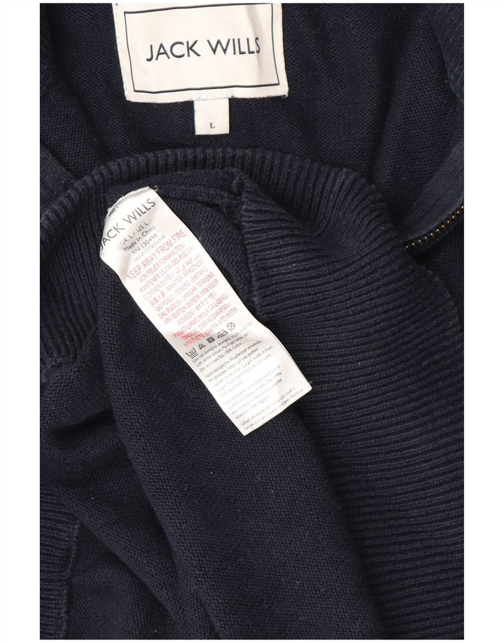 Jack Wills Herren-Pullover mit Reißverschluss am Hals, groß, marineblaue Baumwolle