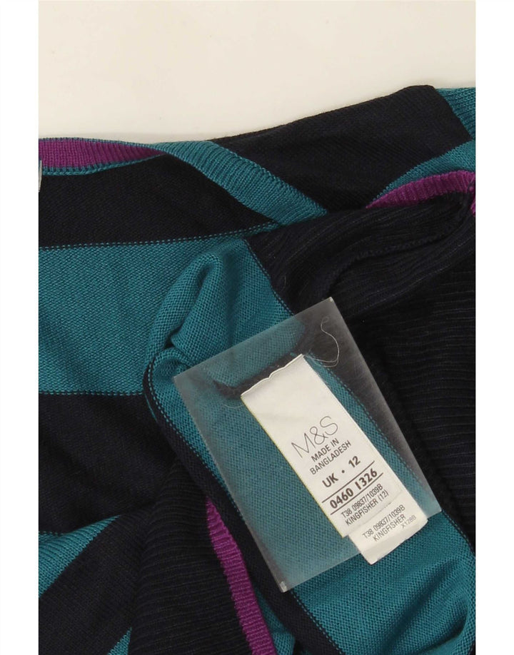 Marks & Spencer Damen-Pullover mit V-Ausschnitt, Gr. 12, Mittelblau gestreift
