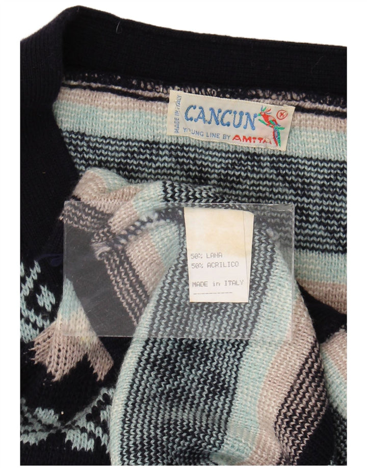 Cancun Damen-Cardigan-Pullover UK 16 Große schwarze Fair-Isle-Wolle