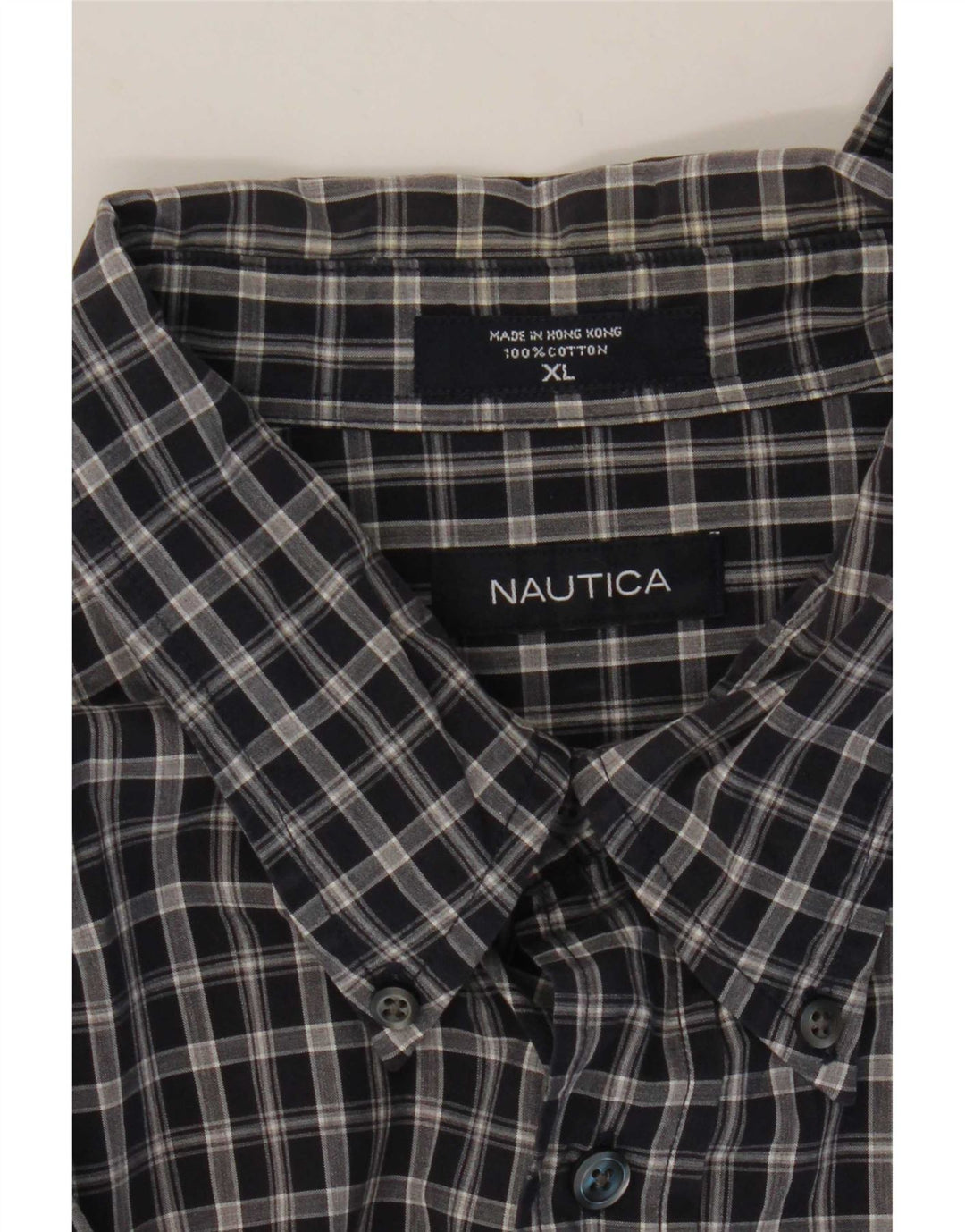 Nautica Herrenhemd XL, marineblau, kariert, Baumwolle