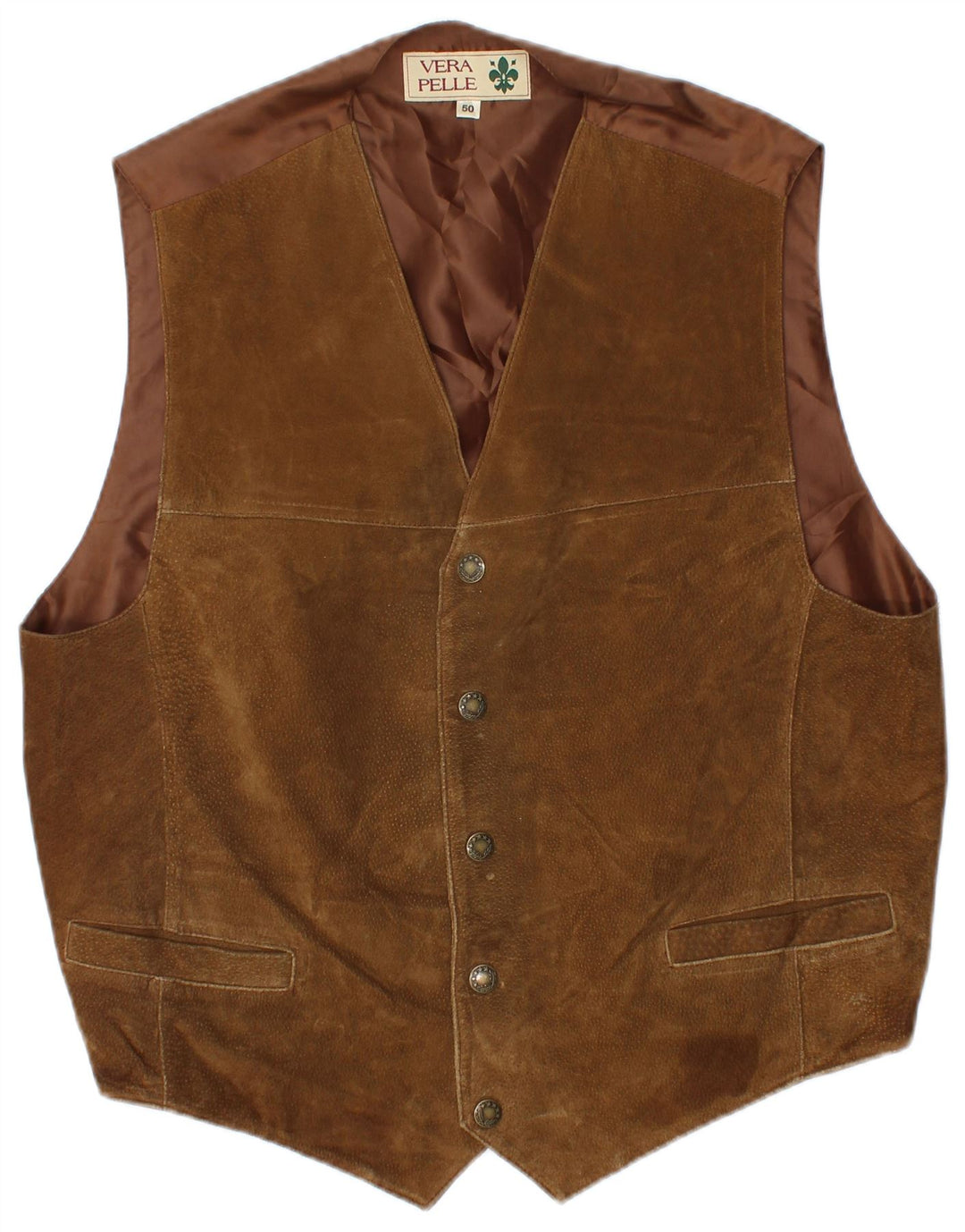 VINTAGE Herren Wildlederweste IT 50 Mittelbraunes Leder