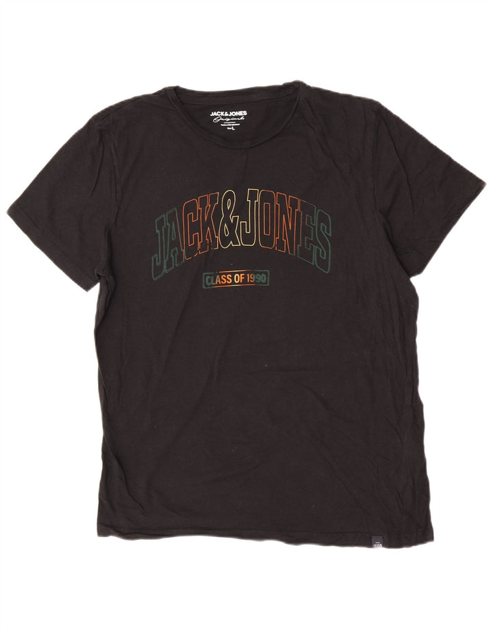 Jack & Jones Herren-T-Shirt mit Grafik, groß, aus schwarzer Baumwolle