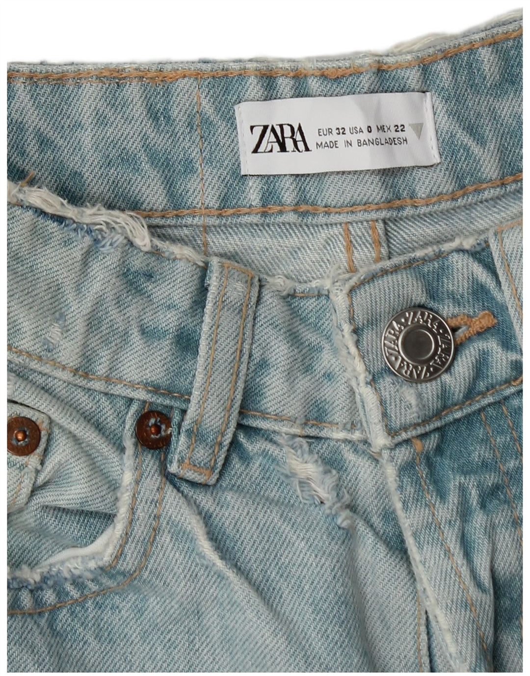 Zara Damen Distressed Loose Jeans EU 32 2XS W22 L31 Blau Metallic