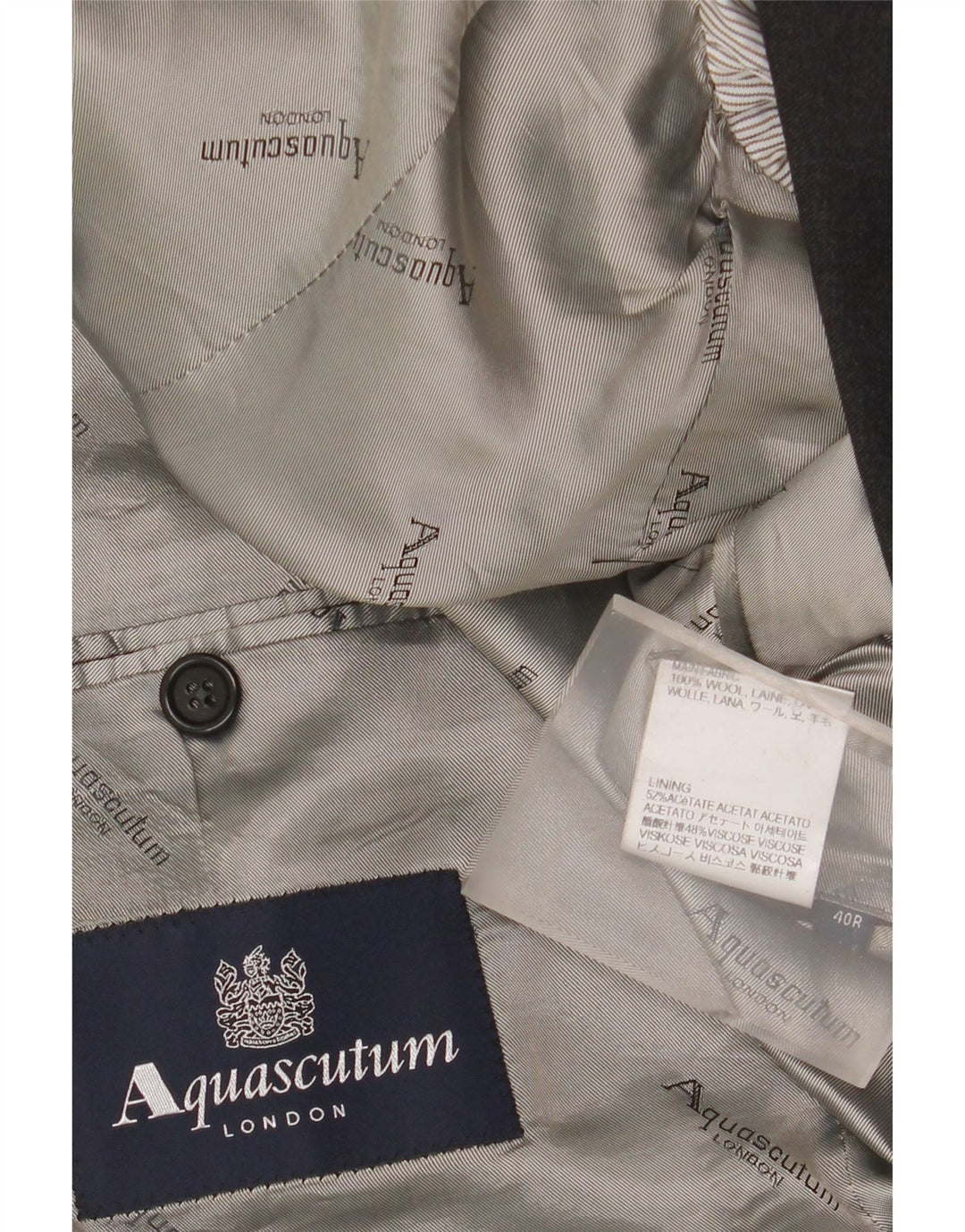 AQUASCUTUM Herren-Anzug mit 2 Knöpfen, 2-teilig, UK 40, Größe L, W34, L32, graue Wolle