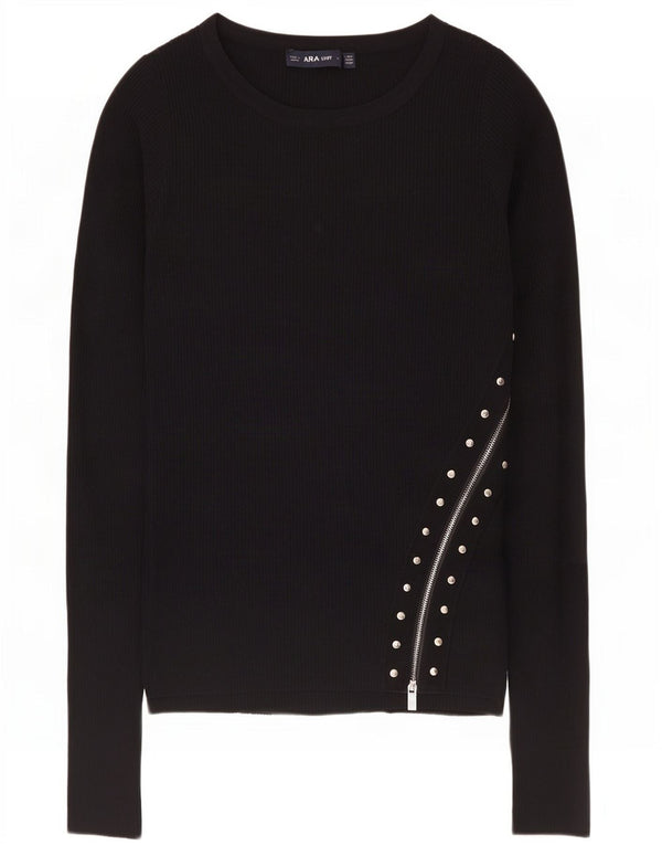Zara Damen Top Langarm UK 12 Medium Schwarz