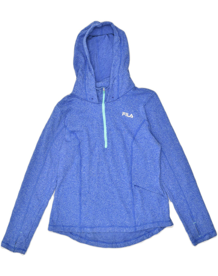 FILA Womens Zip Neck Hoodie Jumper UK 14 Medium Blue Polyester | Vintage Fila | Thrift | Second-Hand Fila | Used Clothing | Messina Hembry 