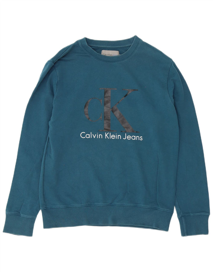 Calvin Klein Jeans Herren-Sweatshirt mit Grafik, mittelblaue Baumwolle