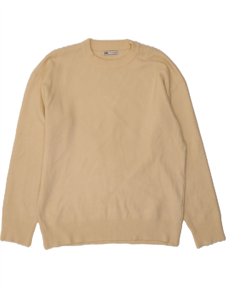 ZARA Mens Crew Neck Jumper Sweater Large Off White Viscose Vintage Zara and Second-Hand Zara from Messina Hembry 