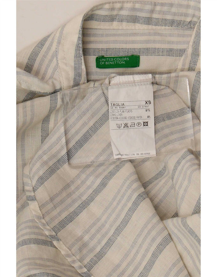Benetton Damen 3/4-Ärmel-Pullover-Hemdbluse UK 6 XS Weiß gestreift