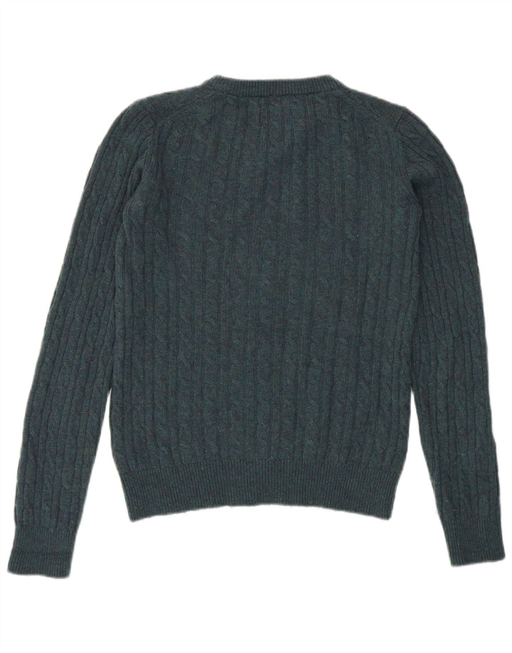 Jack Wills Damen-Pullover mit Rundhalsausschnitt, Gr. 10, Größe S, grüne Merinowolle
