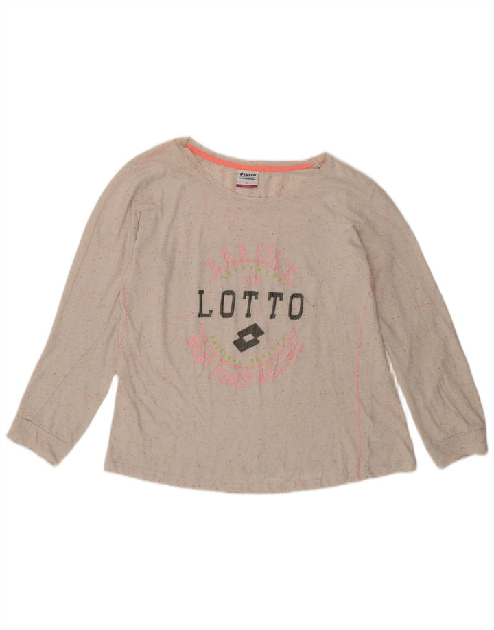 Lotto Damen-Top mit Grafik, langärmlig, UK-Größe 44, Größe L, weiß gesprenkelte Baumwolle