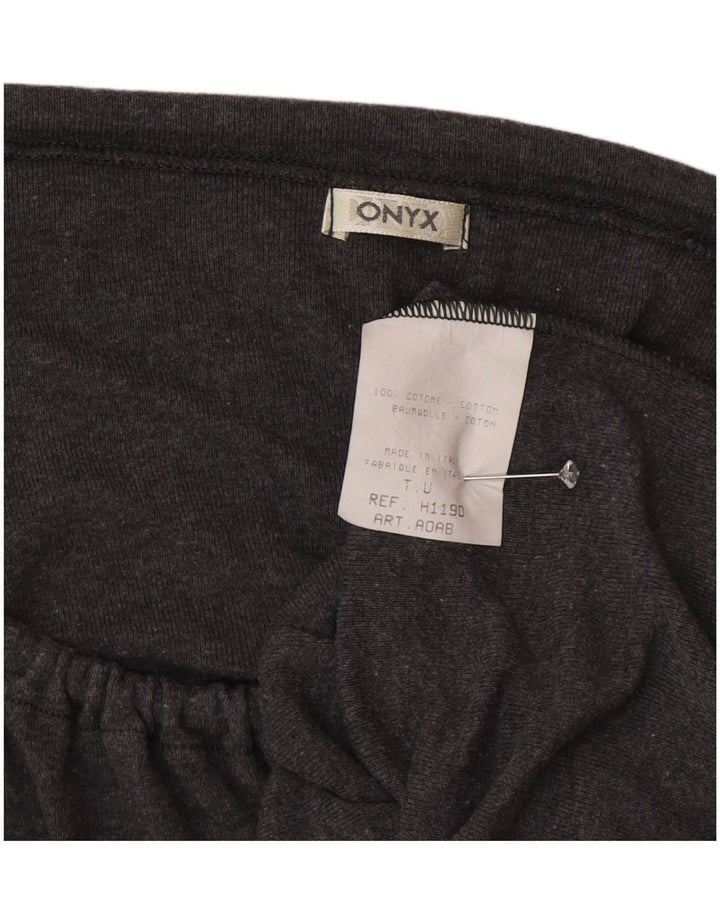 Onyx Womens Front Tie Crop Top Langarm UK 12 Mittelgraue Baumwolle