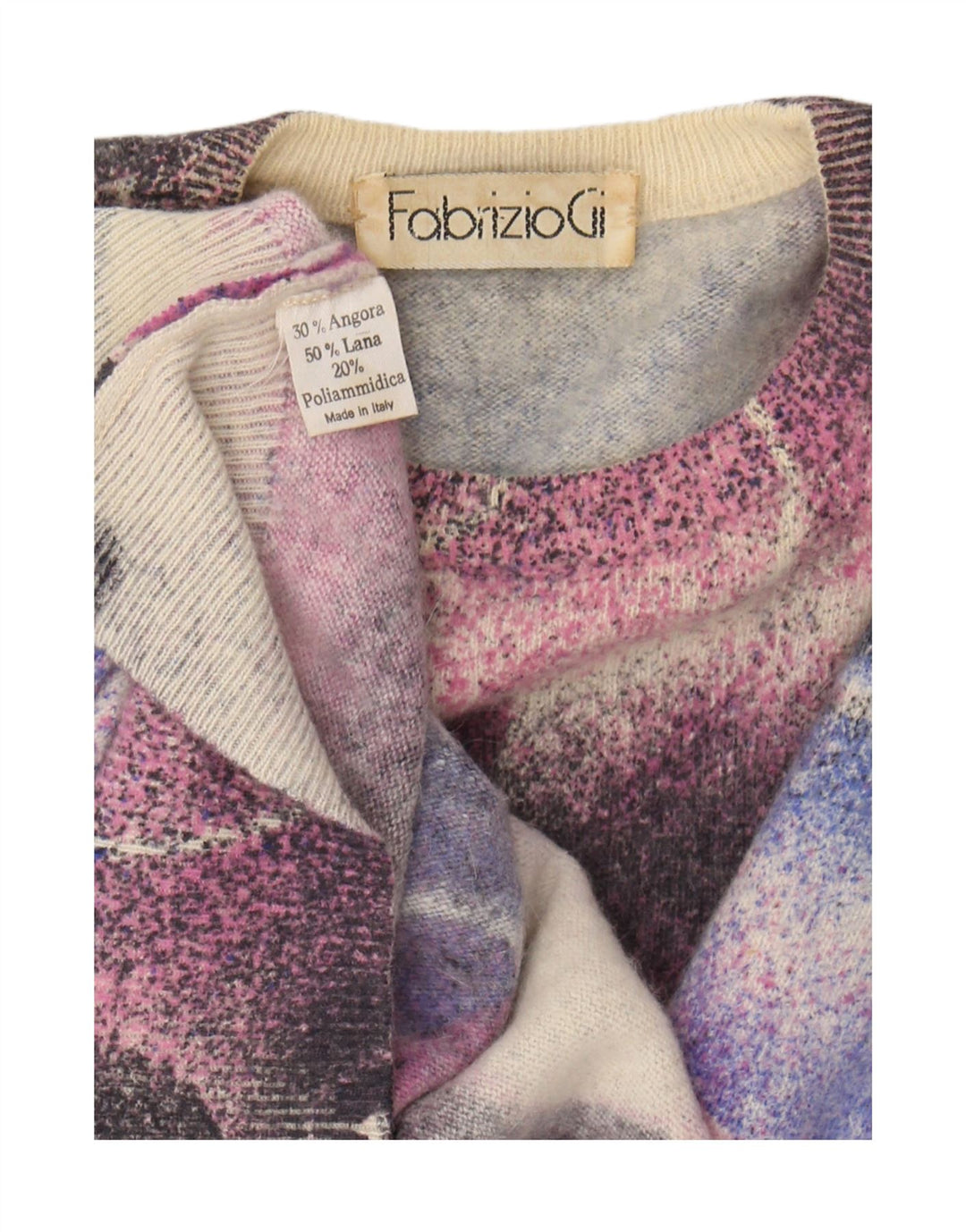 Vintage Damen Rundhalspullover Pullover UK 16 Großes mehrfarbiges Angora