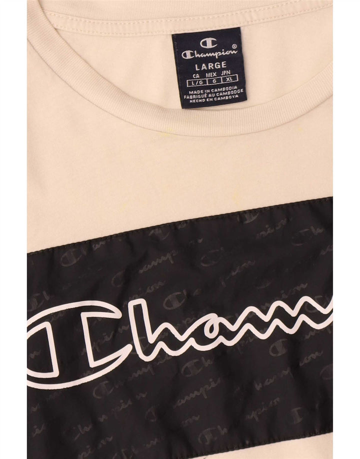 Champion Herren-T-Shirt mit Grafik, Größe L, aus weißer Baumwolle