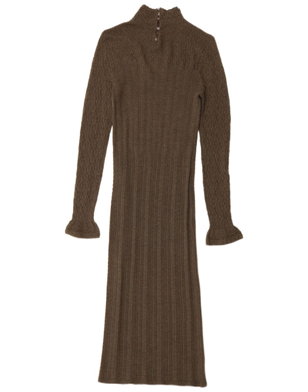 Polo Ralph Lauren Damen Langarm-Maxi-Pulloverkleid UK 6 XS Khaki Wolle
