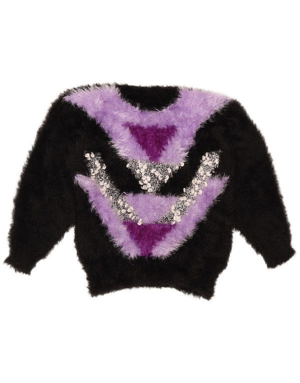 VINTAGE Damen-Pullover mit Rundhalsausschnitt, UK 14, Mittelschwarz, Farbblock