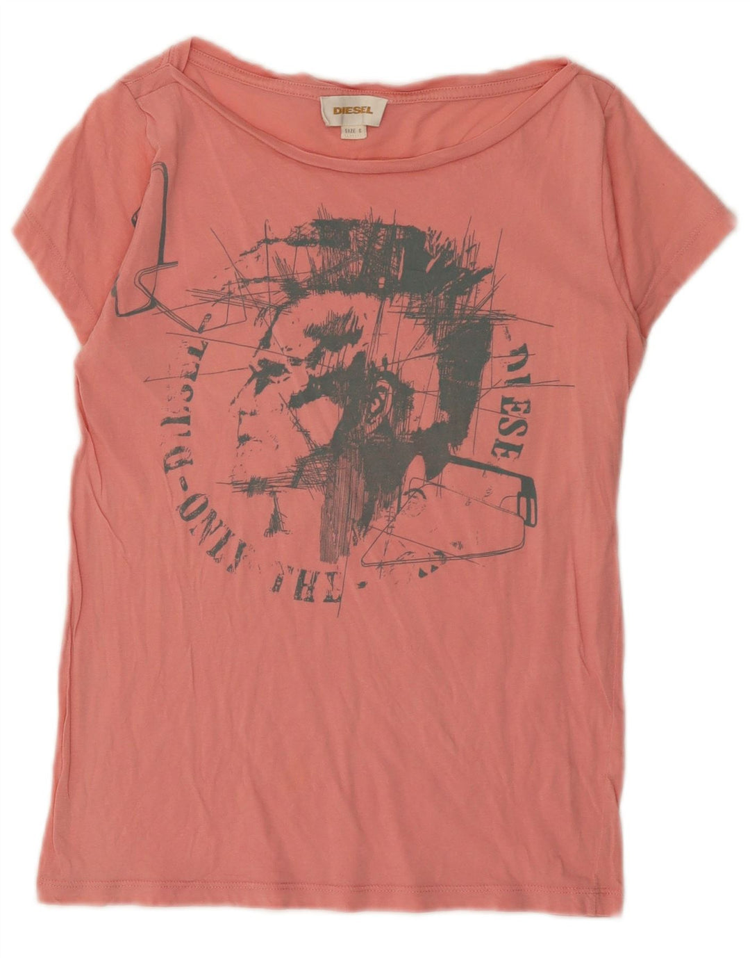 Diesel Womens Graphic T-Shirt Top UK 10 Small Pink