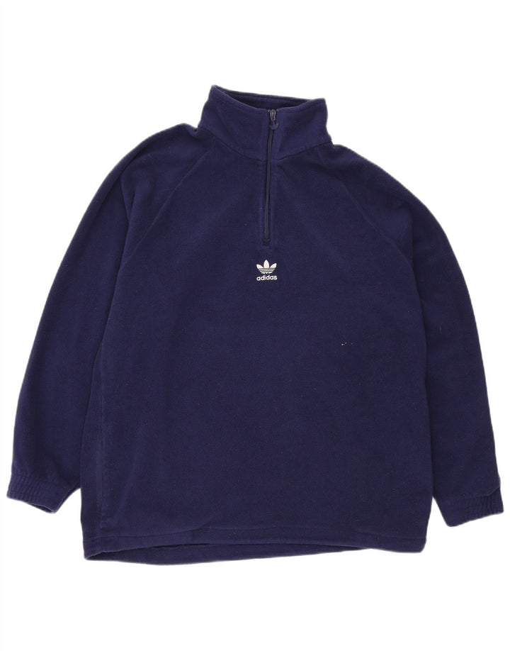 Adidas Herren-Fleecepullover mit grafischem Reißverschluss und Kragen, groß, marineblaues Polyester
