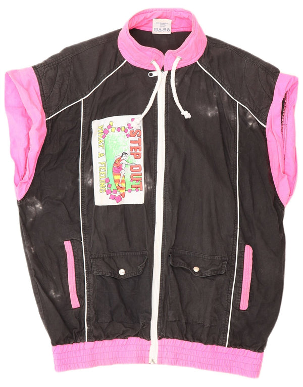 VINTAGE Damen-Trainingsanzugoberteil mit Grafik, UK 18, XL, Schwarz, Farbblock