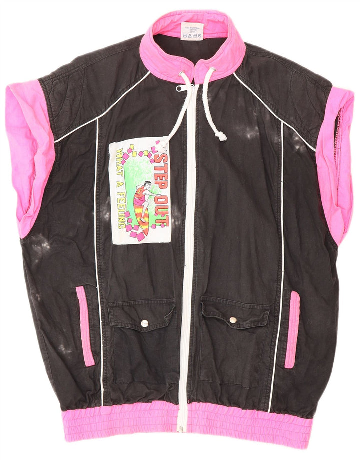 VINTAGE Damen-Trainingsanzugoberteil mit Grafik, UK 18, XL, Schwarz, Farbblock