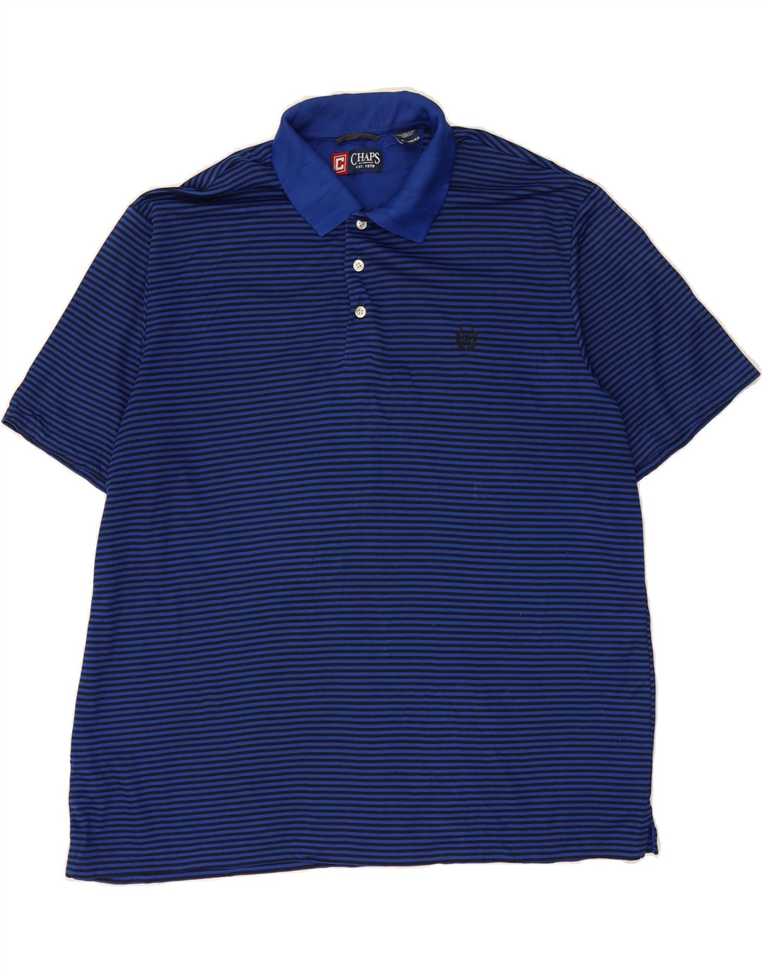 CHAPS Mens Polo Shirt XL Navy Blue Striped Polyester Vintage Chaps and Second-Hand Chaps from Messina Hembry 