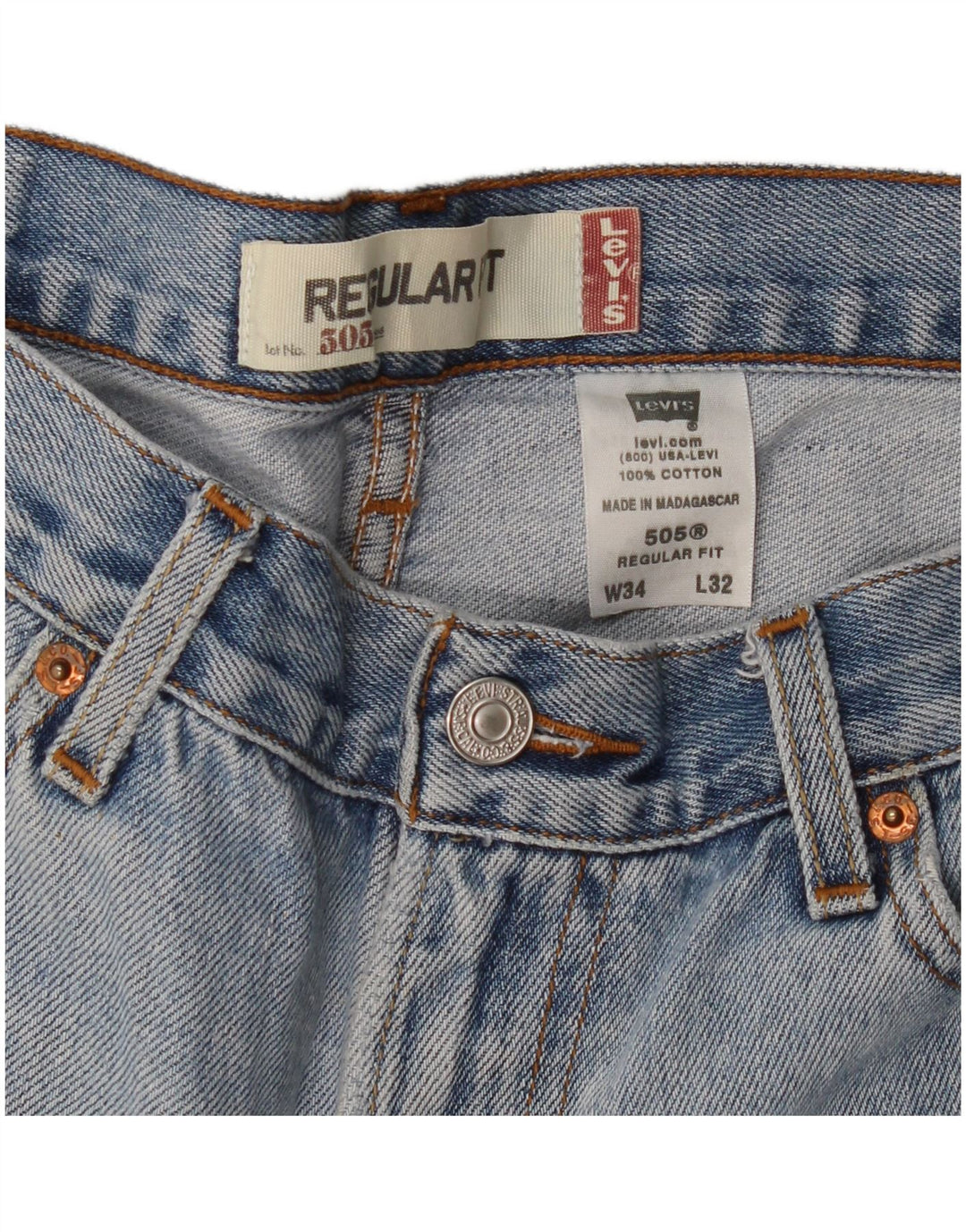 LEVI'S Herren 505 Regular Fit Straight Jeans W34 L32 Blaue Baumwolle
