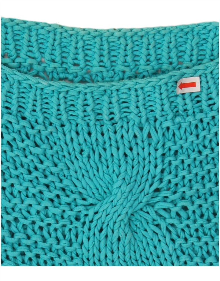 VINTAGE Damen Pullover mit bauchfreiem U-Boot-Ausschnitt, Gr. 14, Mitteltürkis