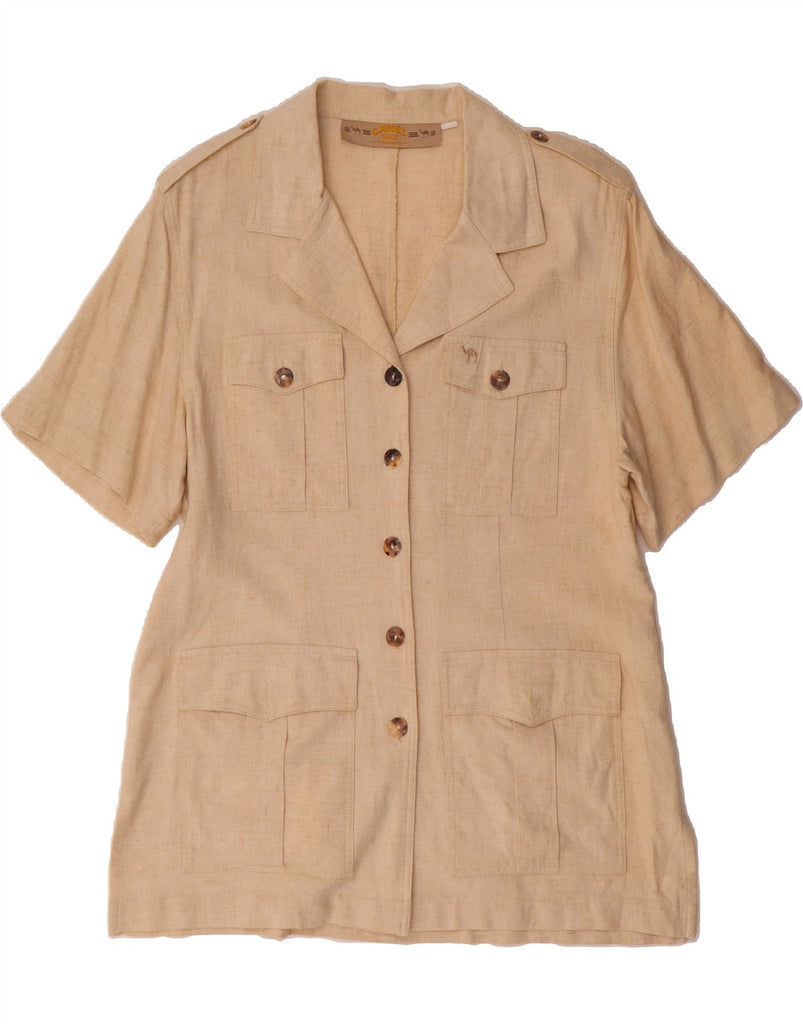 CAMEL Womens Short Sleeve Military Shirt IT 44 Medium Beige Viscose Vintage Camel and Second-Hand Camel from Messina Hembry 
