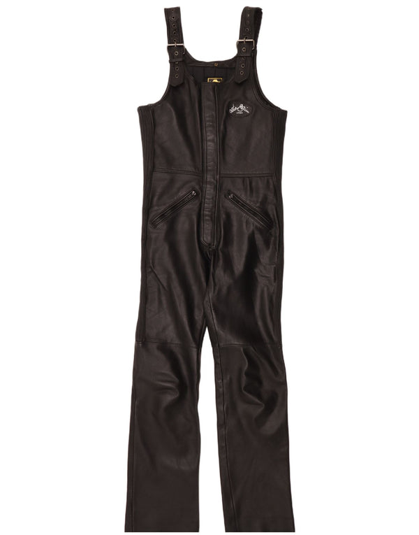 Vintage Herren Lederoverall IT 52 Groß W34 L34 Schwarz