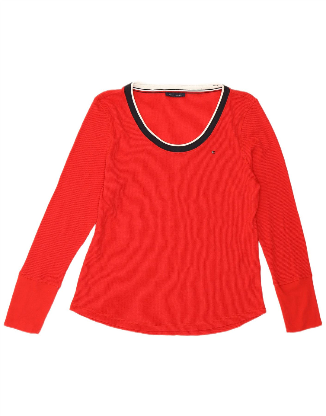 TOMMY HILFIGER Damen Top Langarm UK 16 Große rote Baumwolle