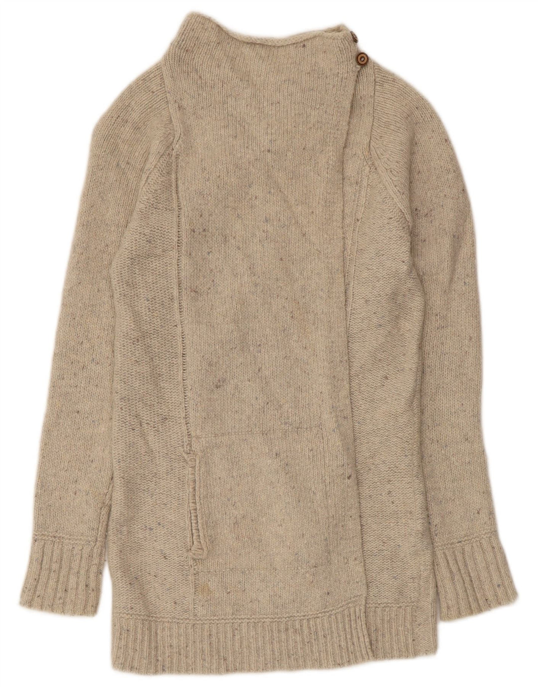 White Stuff Langer Damen-Strickjackenpullover, Gr. 8, Größe S, Beige meliert