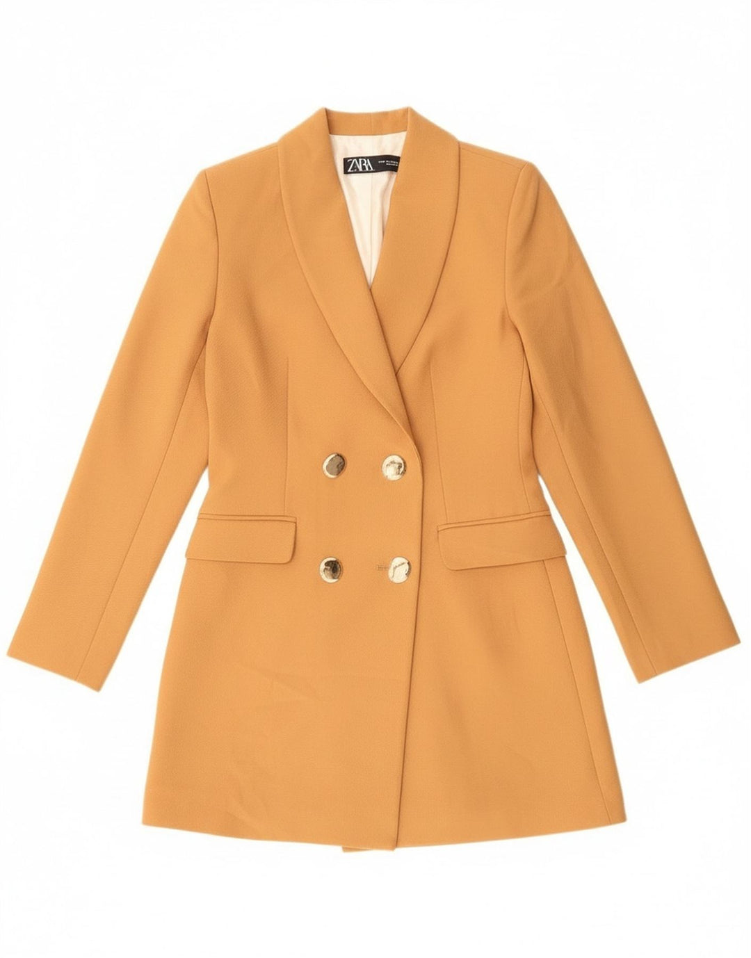 Zara Damen Longline-Zweireiher-Blazerjacke UK 6 XS Orange Polyester