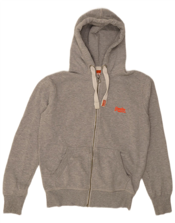 Superdry Herren-Kapuzenpullover mit Reißverschluss, mittelgrau gefleckte Baumwolle