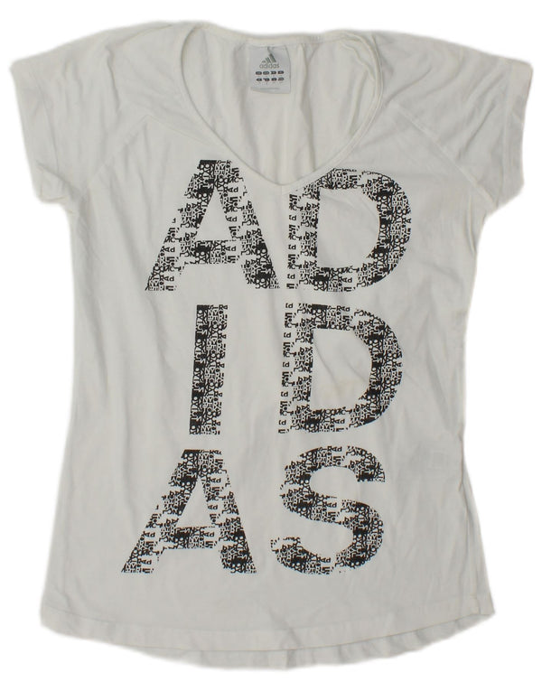 Adidas Damen Grafik T-Shirt Top UK 10 Small Weiße Baumwolle