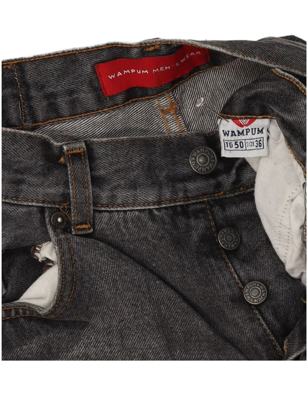 Wampum Herren Straight Jeans W36 L33 Graue Baumwolle