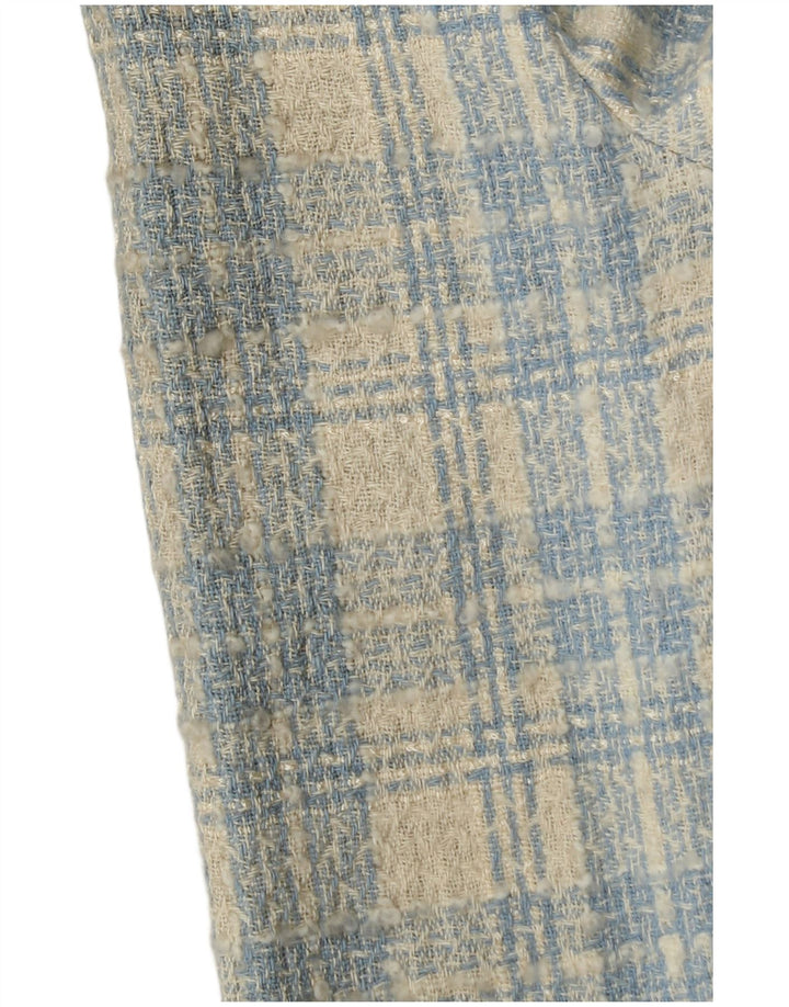 Vintage Damen 3-Knopf-Blazer-Jacke IT 42 mittelblau karierte Baumwolle