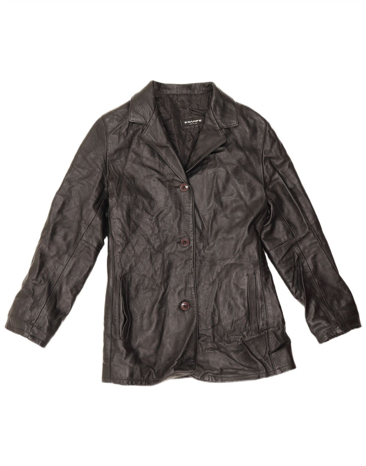 Equipe Damen 3-Knopf-Lederblazer IT 44 Mittelschwarzes Leder