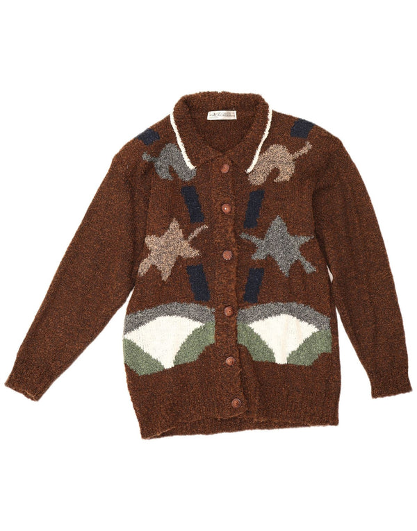 Vintage Damen Cardigan Pullover UK 16 Groß Braun Geometrisch