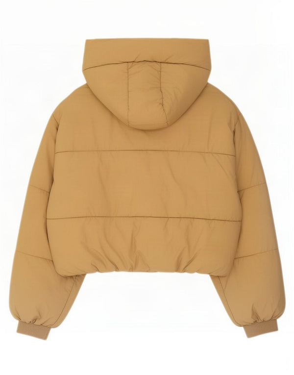 Zara Womens Oversized Crop Hooded Wattierte Jacke UK 10 Small Beige Nylon