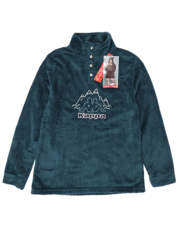 Kappa Damen-Fleecepullover mit grafischem Knopfkragen, Gr. 16, Marineblau