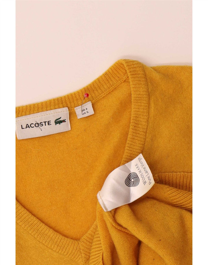 Lacoste Herren-Pullover mit V-Ausschnitt, Größe 3, kleine gelbe Schurwolle