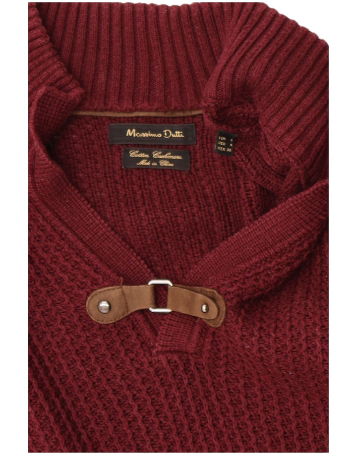 Massimo Dutti Herren-Pullover mit Rollkragen, Größe S, burgunderfarbene Baumwolle